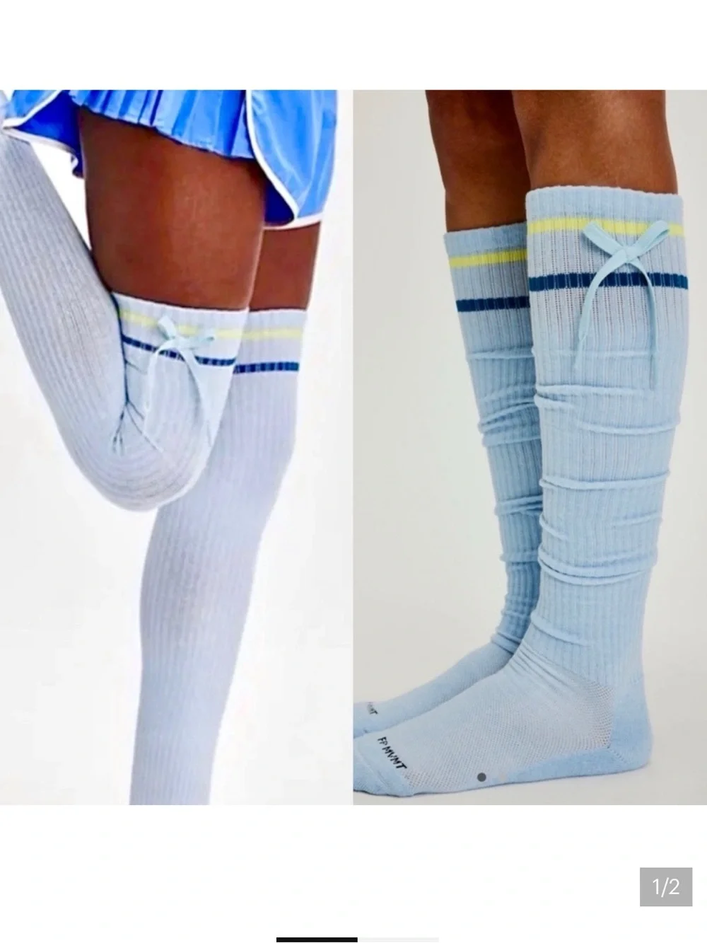 Free PeopleMovement Sky Blue Knee-High Bow Socks NWT